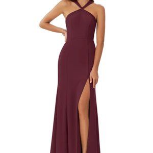Azazie Burgundy Halter Wedding Dress